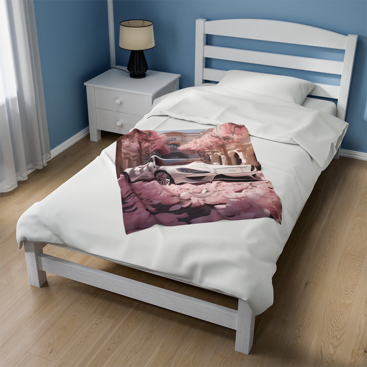 Velveteen Plush Blanket, White Lamborghini Valentines lover soft shade of pink stylish winter warm cozy couch bed throw great for wifey