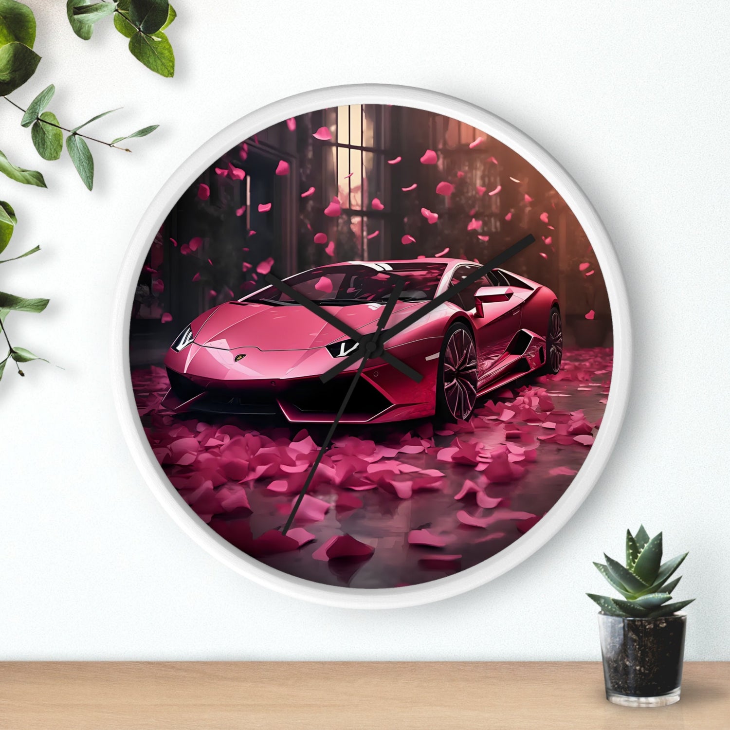 Wall Clock, Hot Pink Lamborghini modern stylish wall art room decor great gift for car lover
