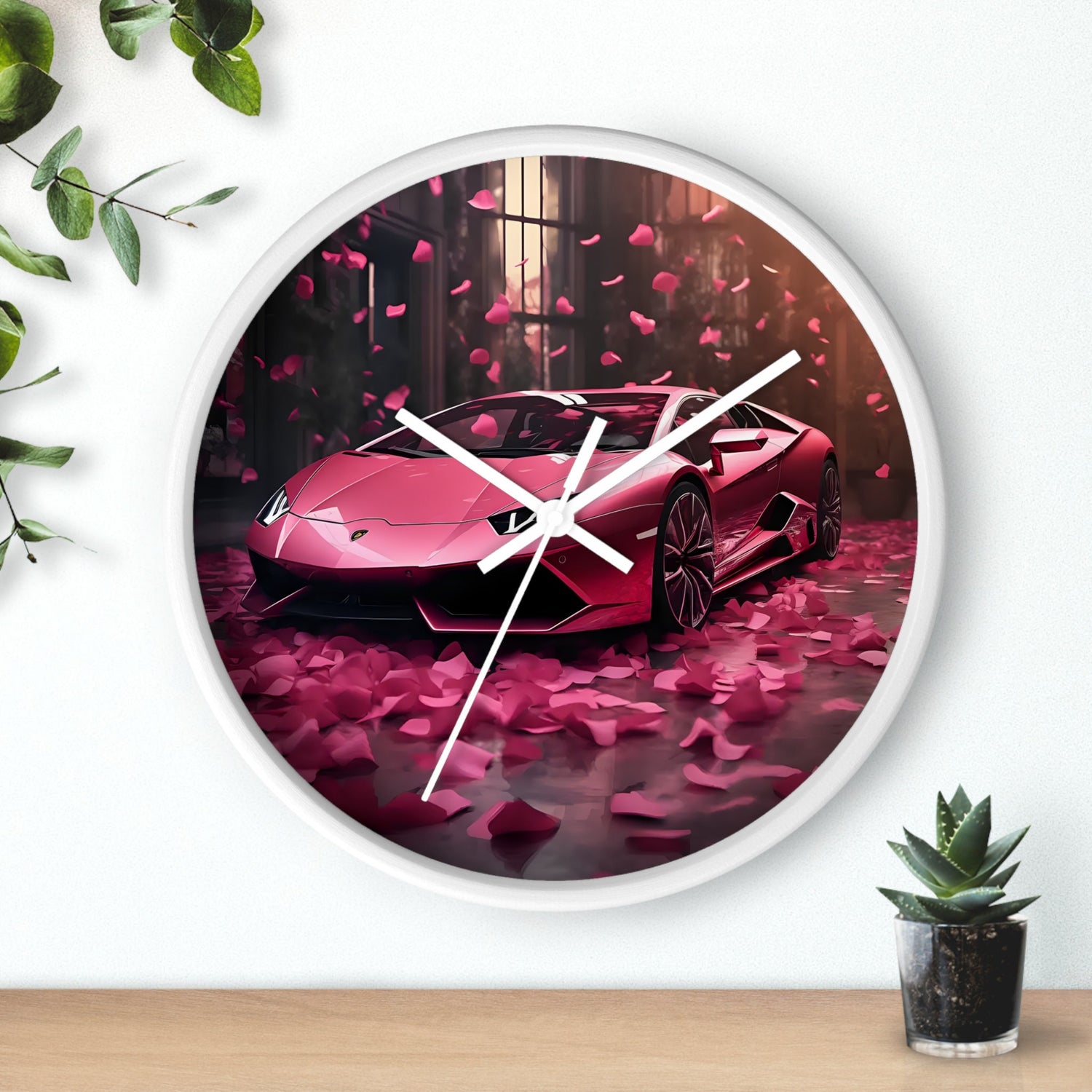 Wall Clock, Hot Pink Lamborghini modern stylish wall art room decor great gift for car lover