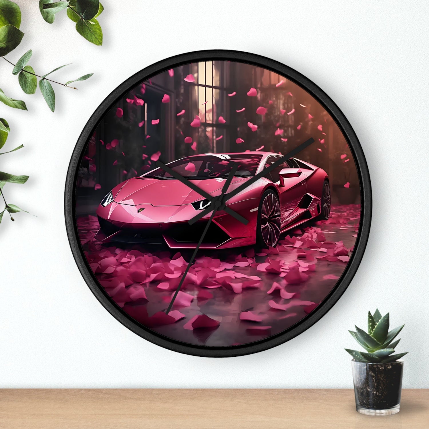 Wall Clock, Hot Pink Lamborghini, Modern Wall Art, Stylish Room Decor, Valentines Day Gift, Gift for Girlfriend, Sweet16 Bday Gift, Pink Car