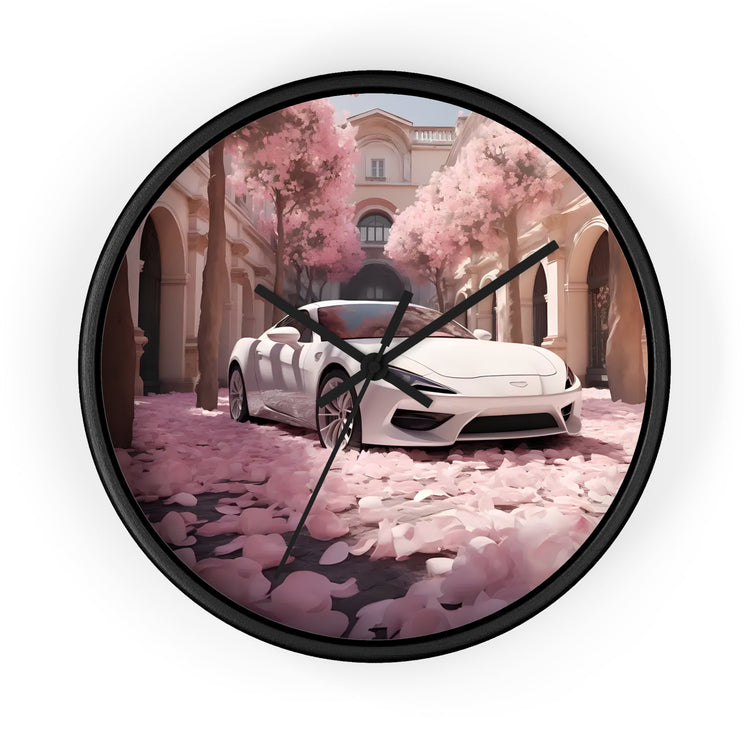 Wall Clock, White Lamborghini modern day exotic car portrait home room soft pink rose petal wall art decor designer Gift