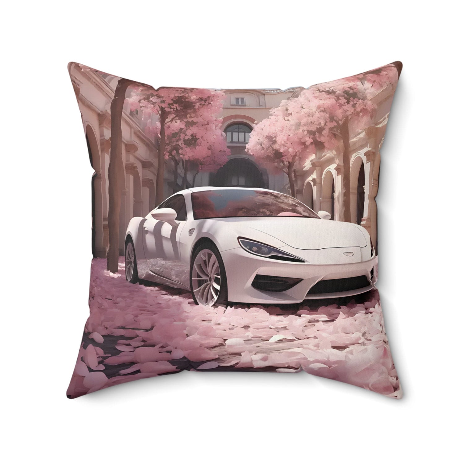 Spun Polyester Square Pillow, white exotic Lamborghini chic modern artwork stylish couch bed dorm room cushion entryway throw pillow display