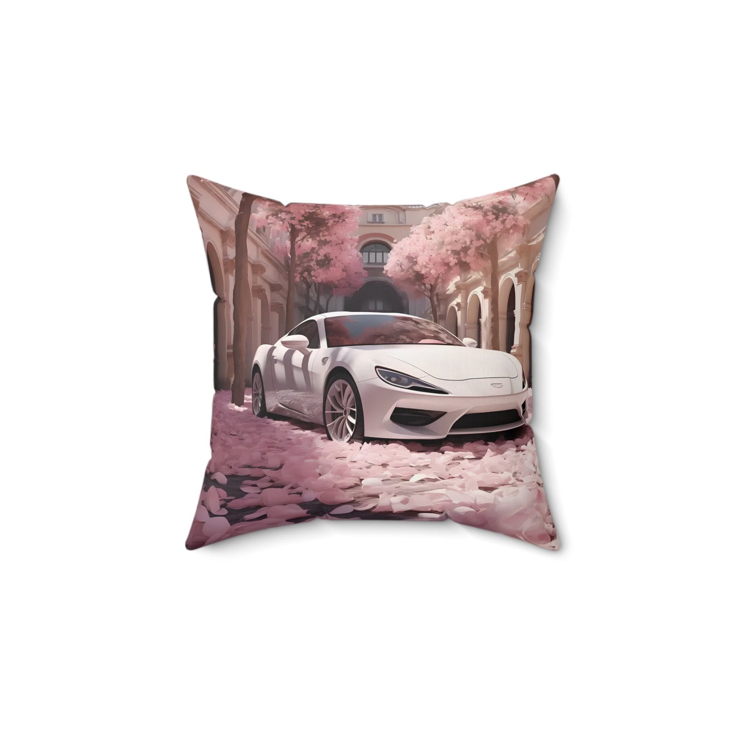 Spun Polyester Square Pillow, white exotic Lamborghini chic modern artwork stylish couch bed dorm room cushion entryway throw pillow display