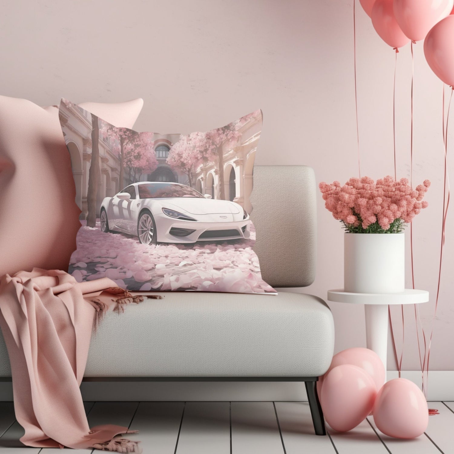 Spun Polyester Square Pillow, white exotic Lamborghini chic modern artwork stylish couch bed dorm room cushion entryway throw pillow display