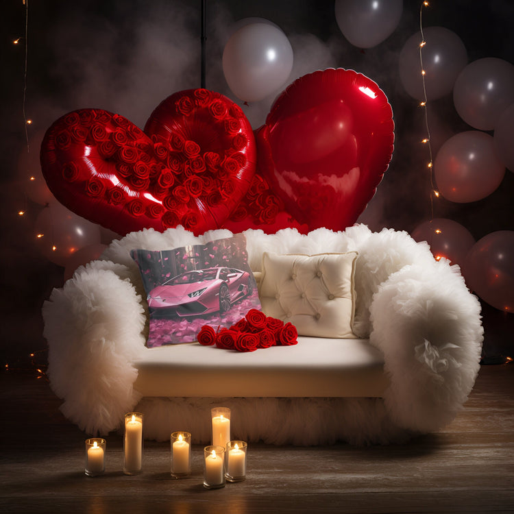 Spun Polyester Square Pillow, Hot Pink Pillow, Valentine Day Pillow, Pink Lamborghini Art, Couch Pillow, Bedroom pillow, Modern Throw Pillow