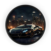 Wall Clock, Black Lamborghini exotic fancy sexy entrepreneur bachelor home wall room decor gift