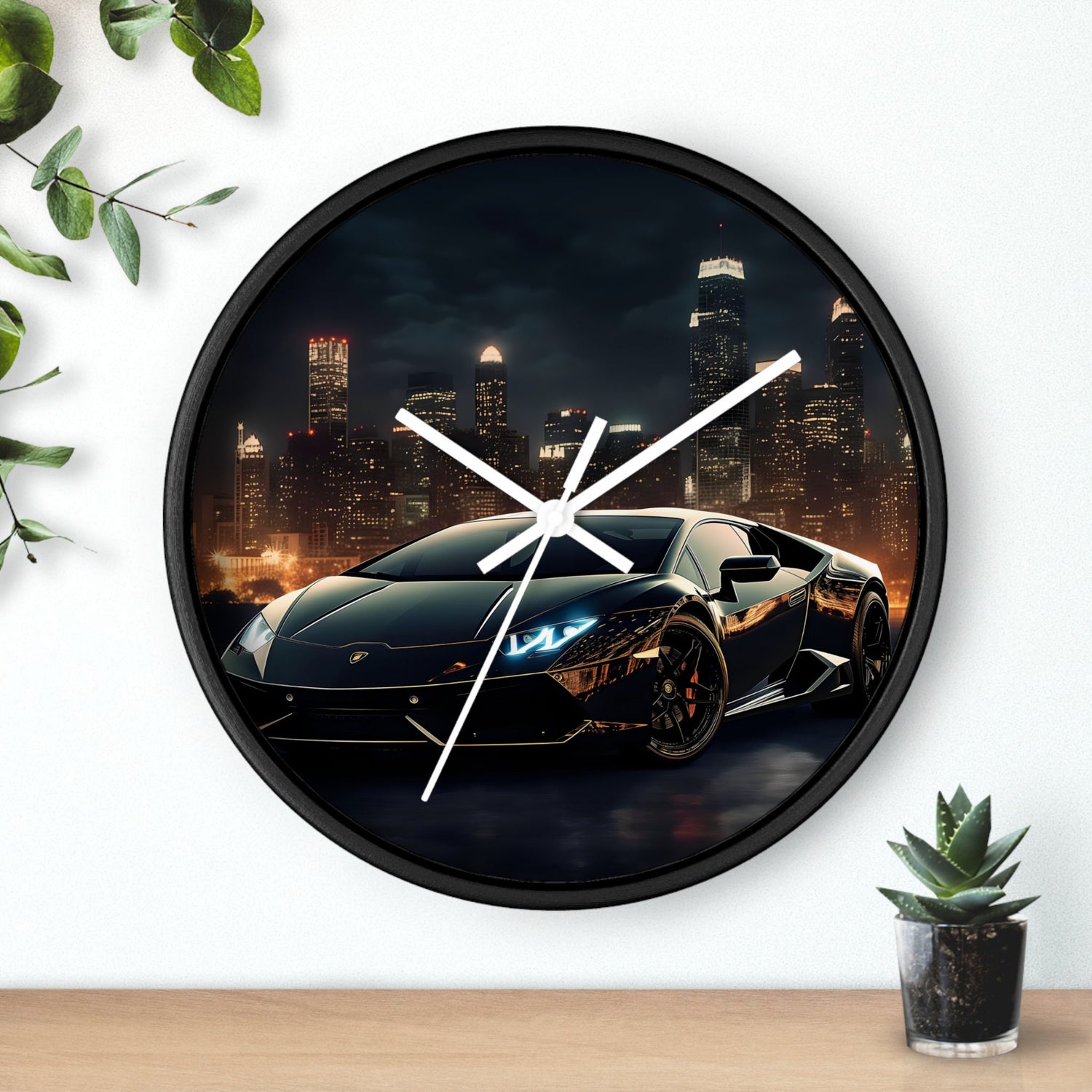 Wall Clock, Black Lamborghini exotic fancy sexy entrepreneur bachelor home wall room decor gift
