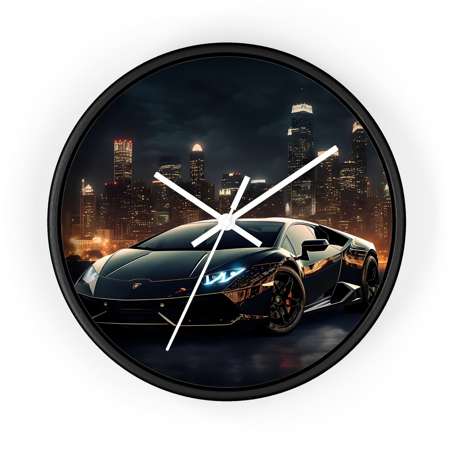 Wall Clock, Black Lamborghini exotic fancy sexy entrepreneur bachelor home wall room decor gift