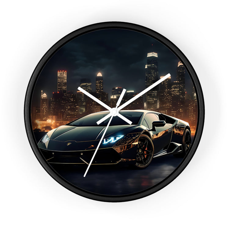 Wall Clock, Black Lamborghini exotic fancy sexy entrepreneur bachelor home wall room decor gift