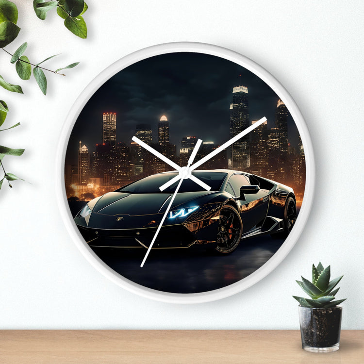 Wall Clock, Black Lamborghini exotic fancy sexy entrepreneur bachelor home wall room decor gift