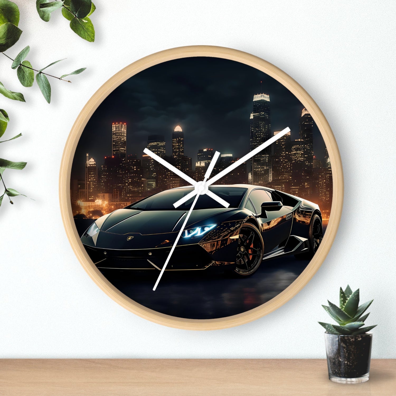Wall Clock, Black Lamborghini exotic fancy sexy entrepreneur bachelor home wall room decor gift