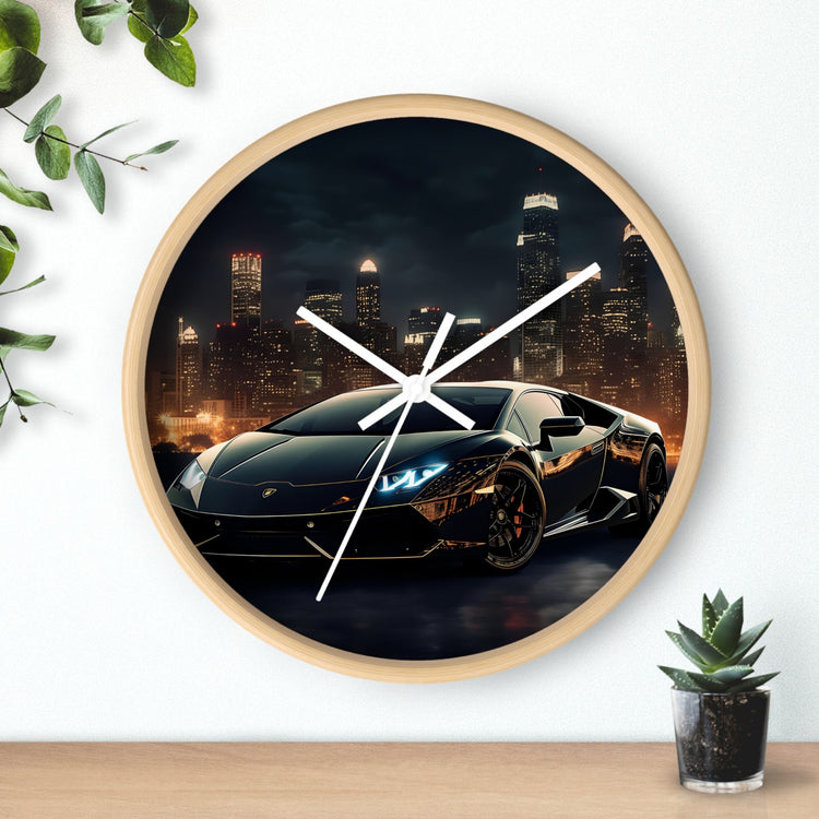 Wall Clock, Black Lamborghini exotic fancy sexy entrepreneur bachelor home wall room decor gift