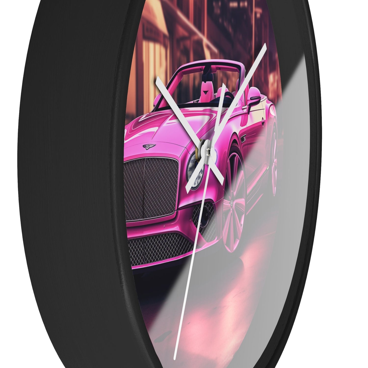 Wall Clock, Pink Bentley exotic vibrant fancy Barbie car design for bedroom hallway living room office upscale luxury wall art home decor
