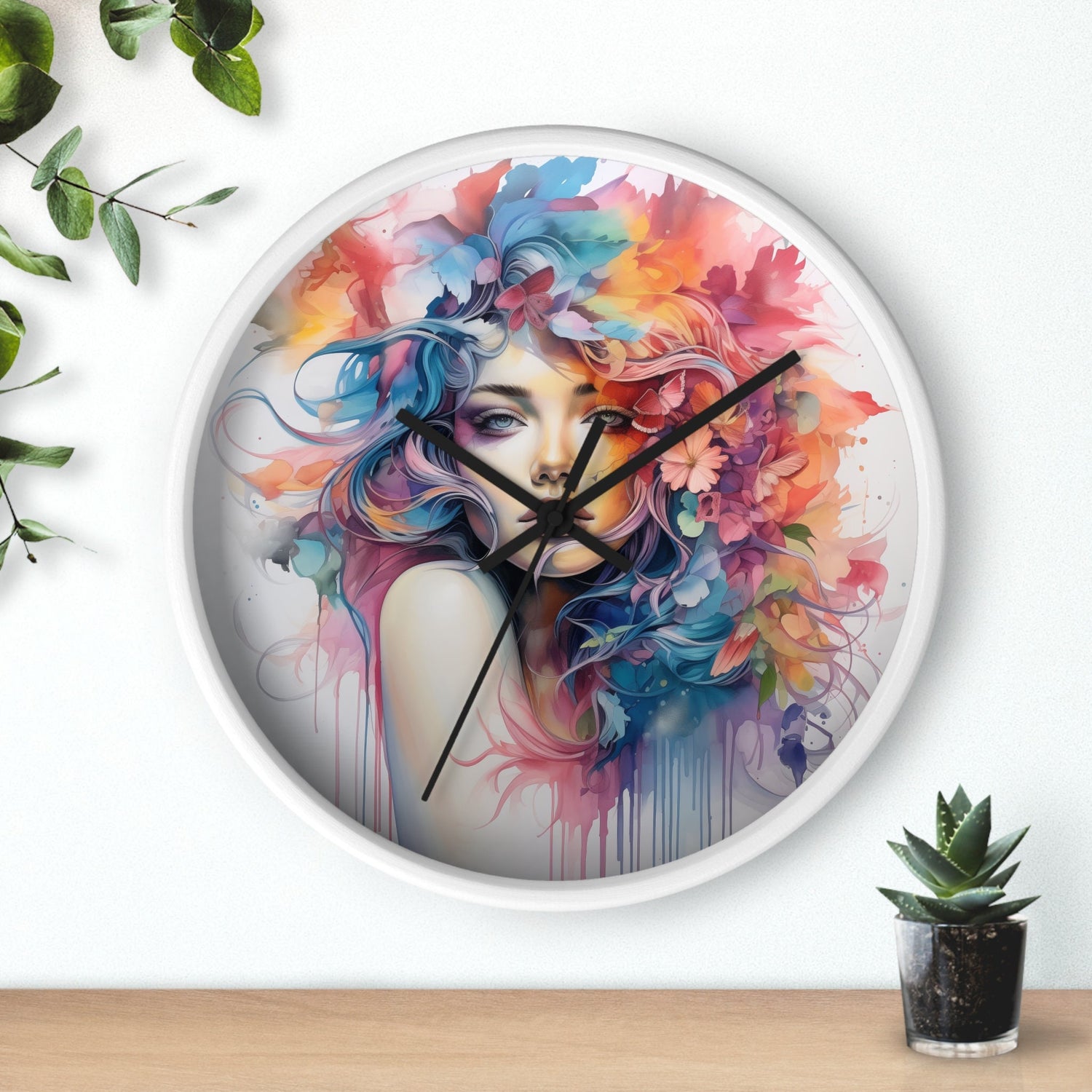 Wall Clock, Cool AI modern day home office restaurant beauty salon colorful female art wall clock design