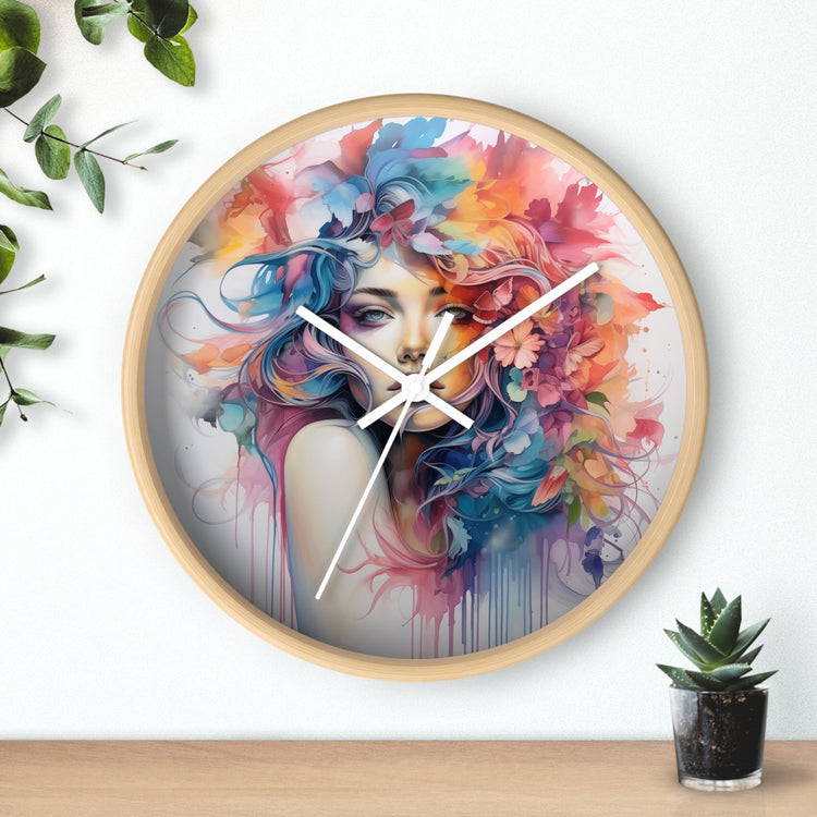 Wall Clock, Cool AI modern day home office restaurant beauty salon colorful female art wall clock design