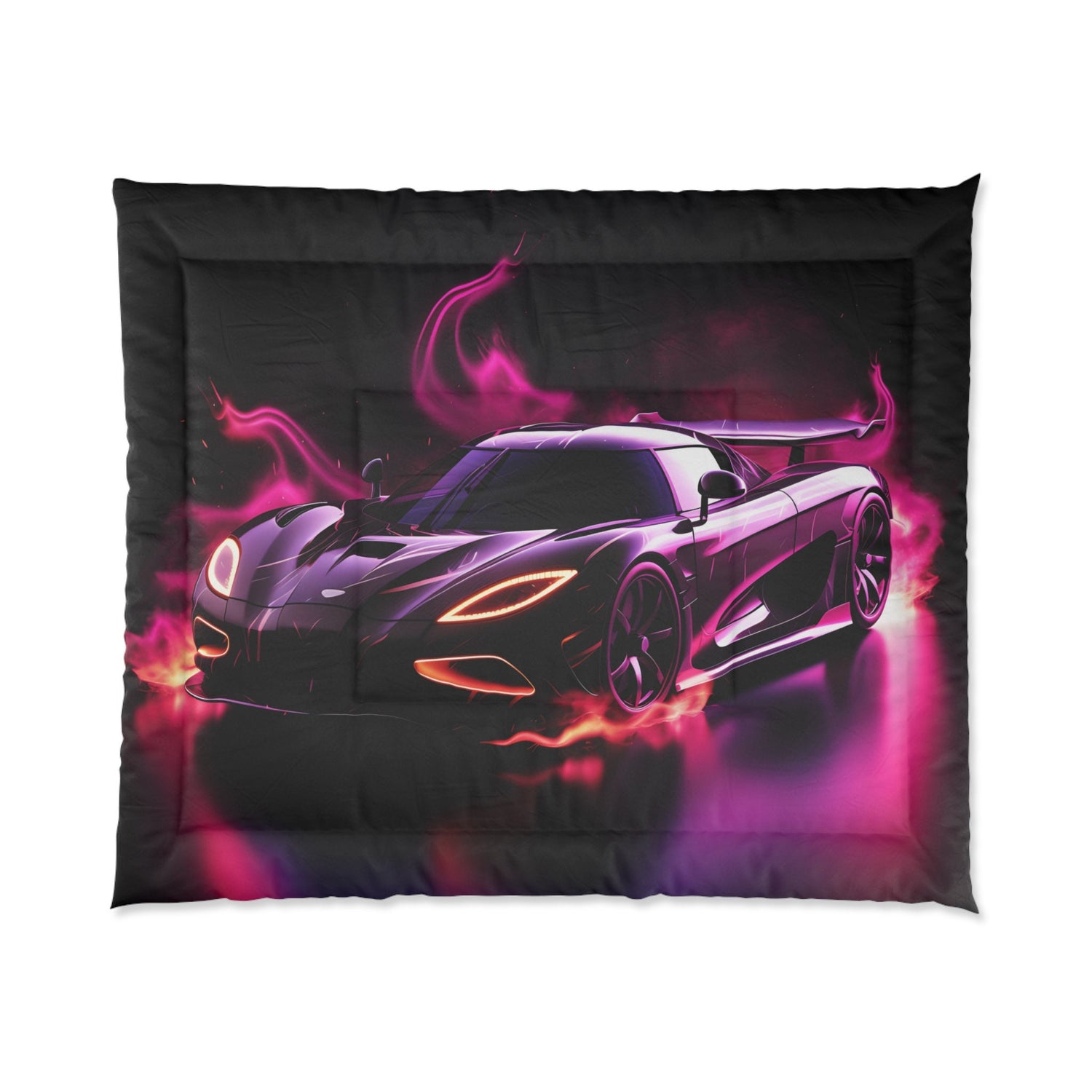 Comforter - Hot Rod Exotic Race Car AI Artwork Designer Quilt, Boy Room Decor Gift, Cozy Warm Modern Day Bedspread, Teen Bedroom Decor,