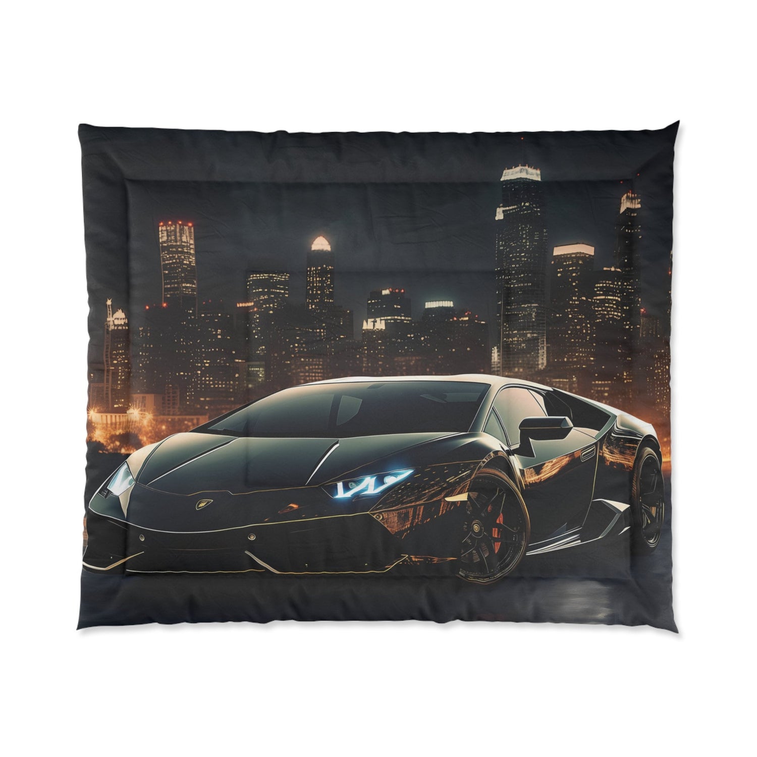 Comforter, Black Designer Quilt, Lamborghini Style Art, Fancy Cozy Warm Weather Comforter, Unique Bedspread for Teen Room