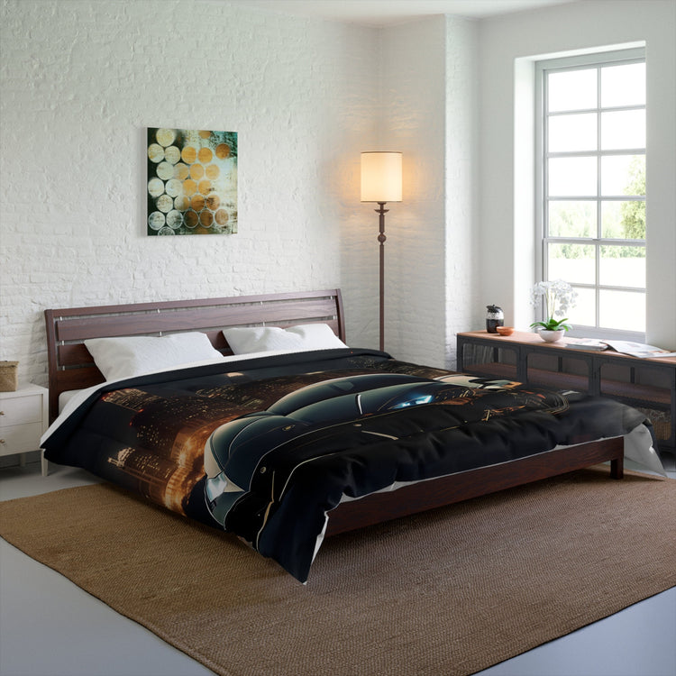 Comforter, Black Designer Quilt, Lamborghini Style Art, Fancy Cozy Warm Weather Comforter, Unique Bedspread for Teen Room