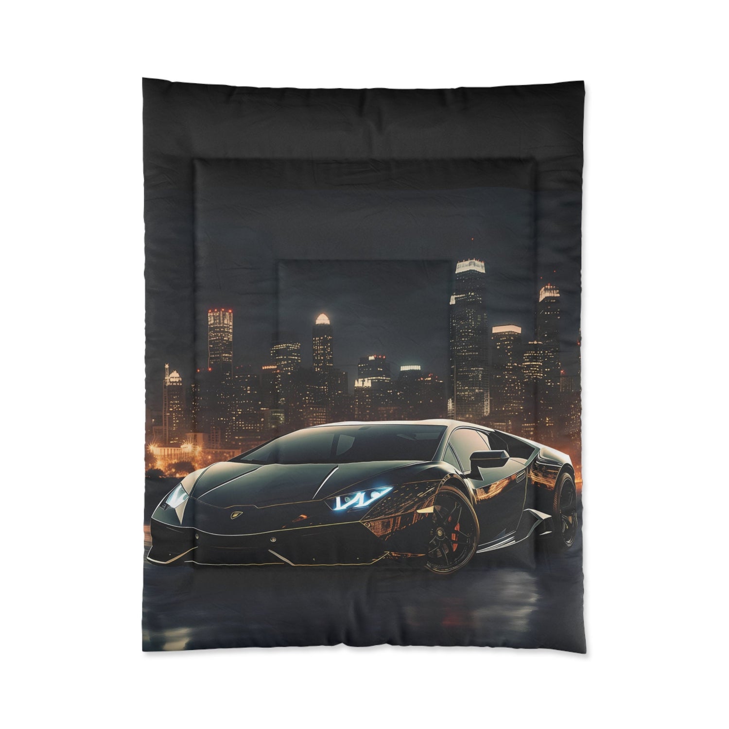 Comforter, Black Designer Quilt, Lamborghini Style Art, Fancy Cozy Warm Weather Comforter, Unique Bedspread for Teen Room