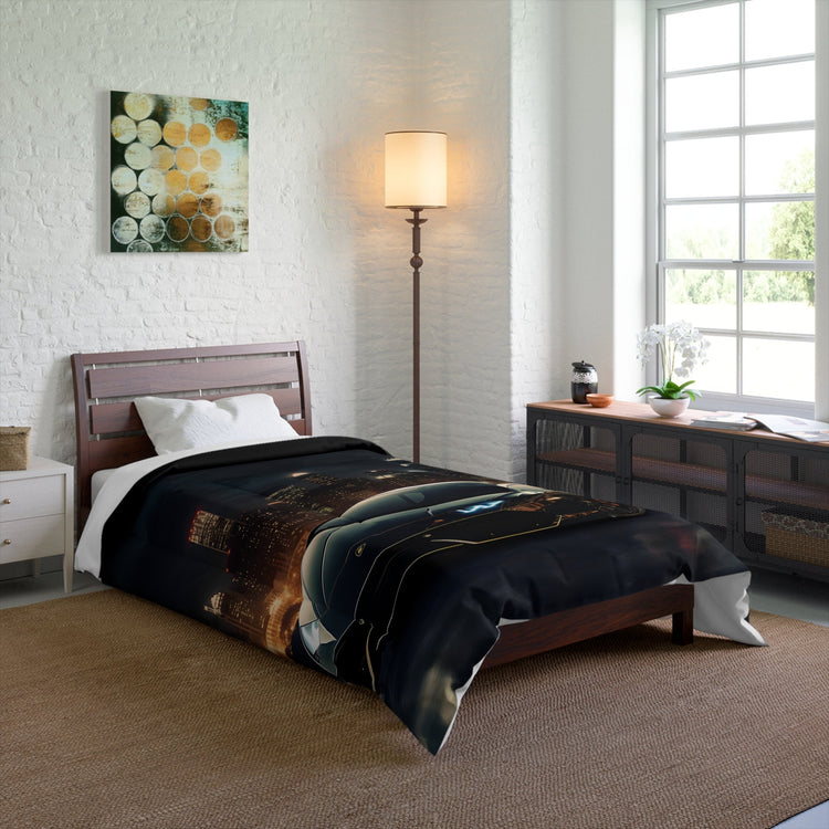 Comforter, Black Designer Quilt, Lamborghini Style Art, Fancy Cozy Warm Weather Comforter, Unique Bedspread for Teen Room