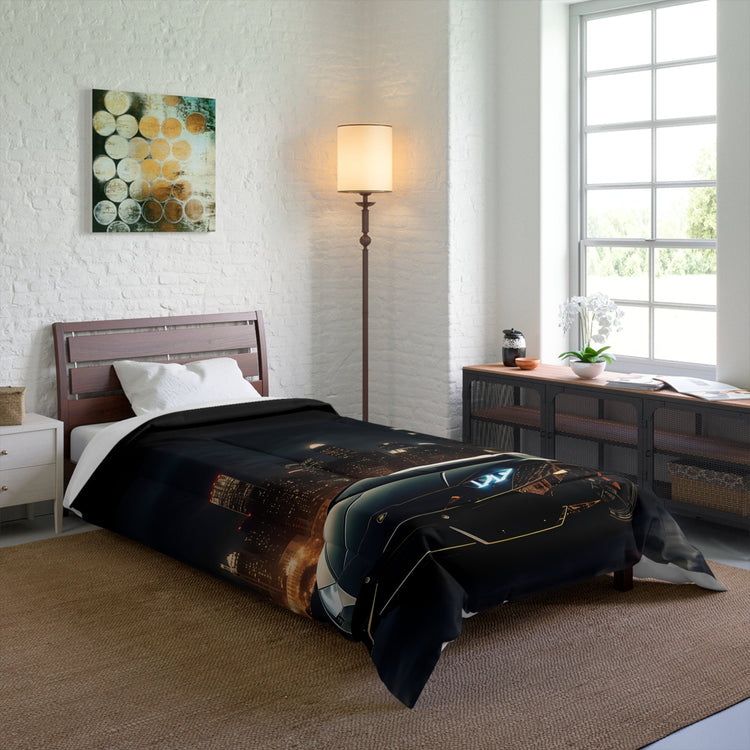 Comforter, Black Designer Quilt, Lamborghini Style Art, Fancy Cozy Warm Weather Comforter, Unique Bedspread for Teen Room