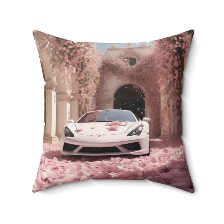 Spun Polyester Square Pillow, White Lamborghini portrait, Throw cushion, Designer pillow, Couch pillow, Bench pillow, Home Interior Decor