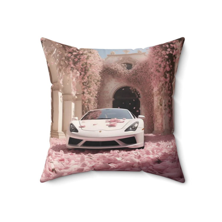 Spun Polyester Square Pillow, White Lamborghini portrait, Throw cushion, Designer pillow, Couch pillow, Bench pillow, Home Interior Decor