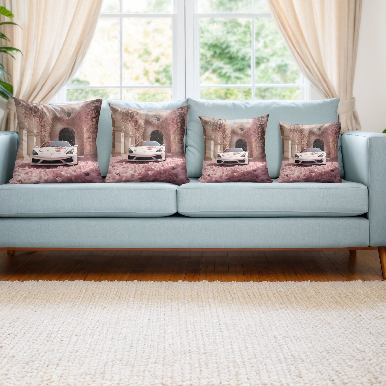 Spun Polyester Square Pillow, White Lamborghini portrait, Throw cushion, Designer pillow, Couch pillow, Bench pillow, Home Interior Decor