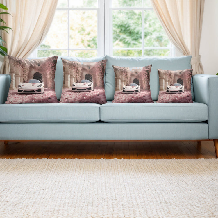 Spun Polyester Square Pillow, White Lamborghini portrait, Throw cushion, Designer pillow, Couch pillow, Bench pillow, Home Interior Decor