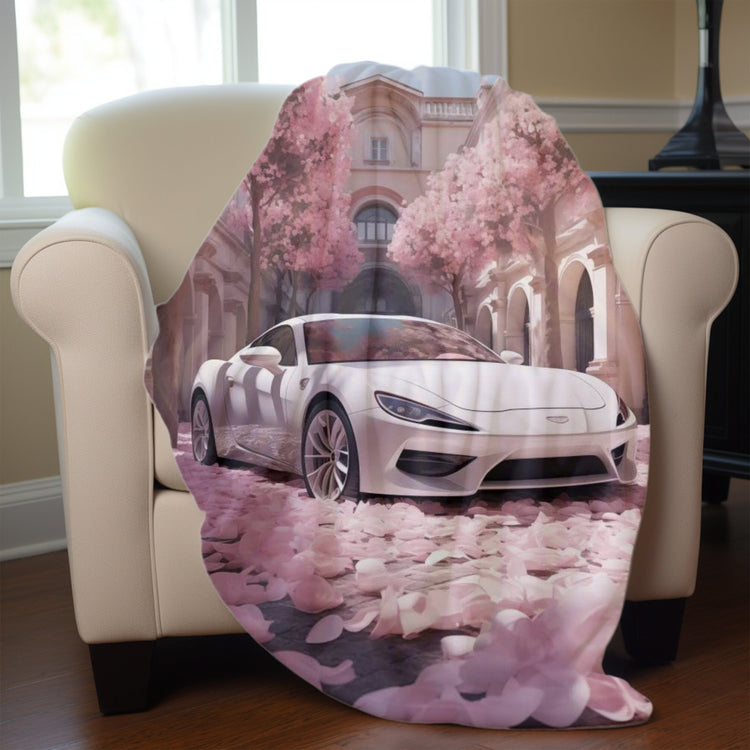 Velveteen Plush Blanket, White Lamborghini Valentines lover soft shade of pink stylish winter warm cozy couch bed throw great for wifey