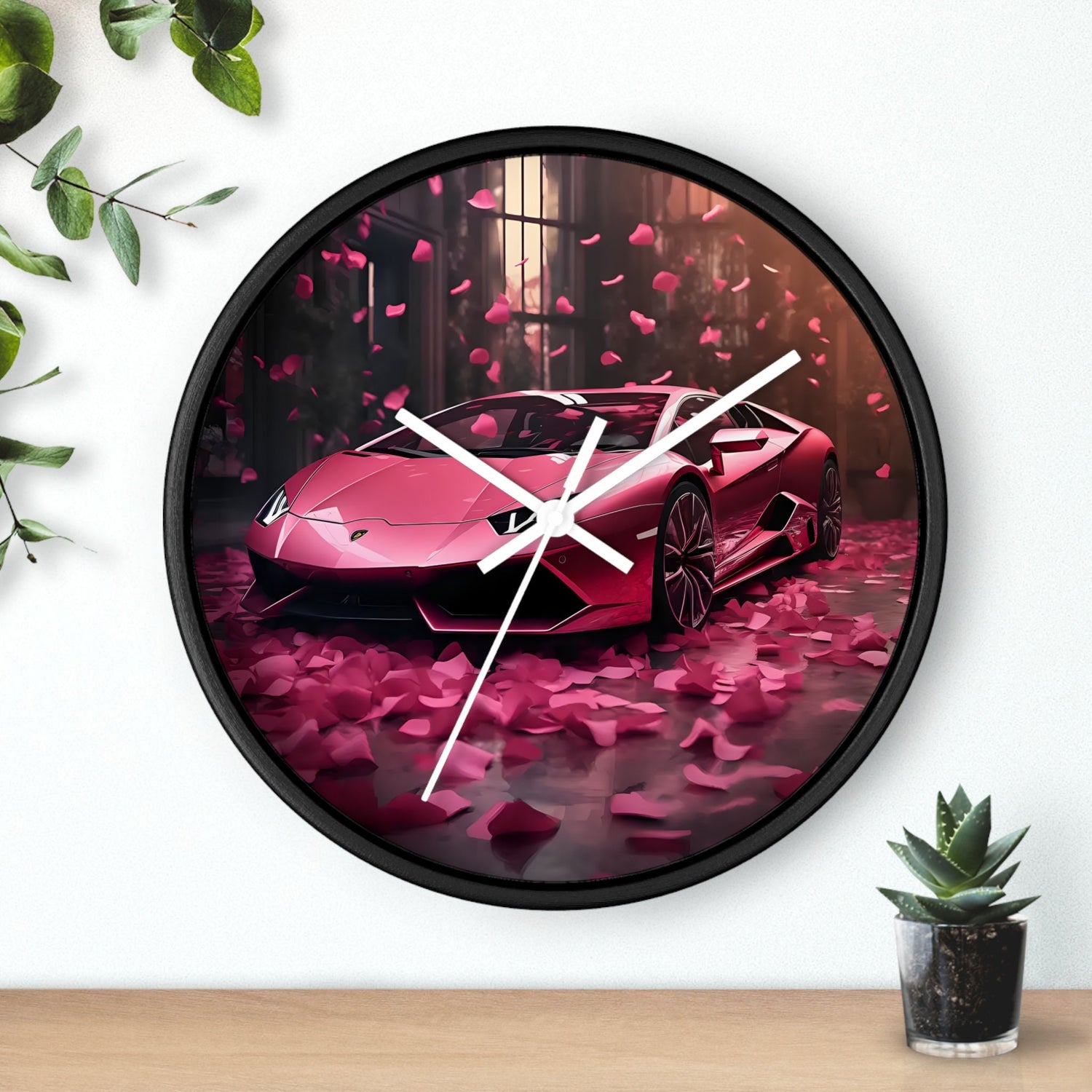 Wall Clock, Hot Pink Lamborghini modern stylish wall art room decor great gift for car lover