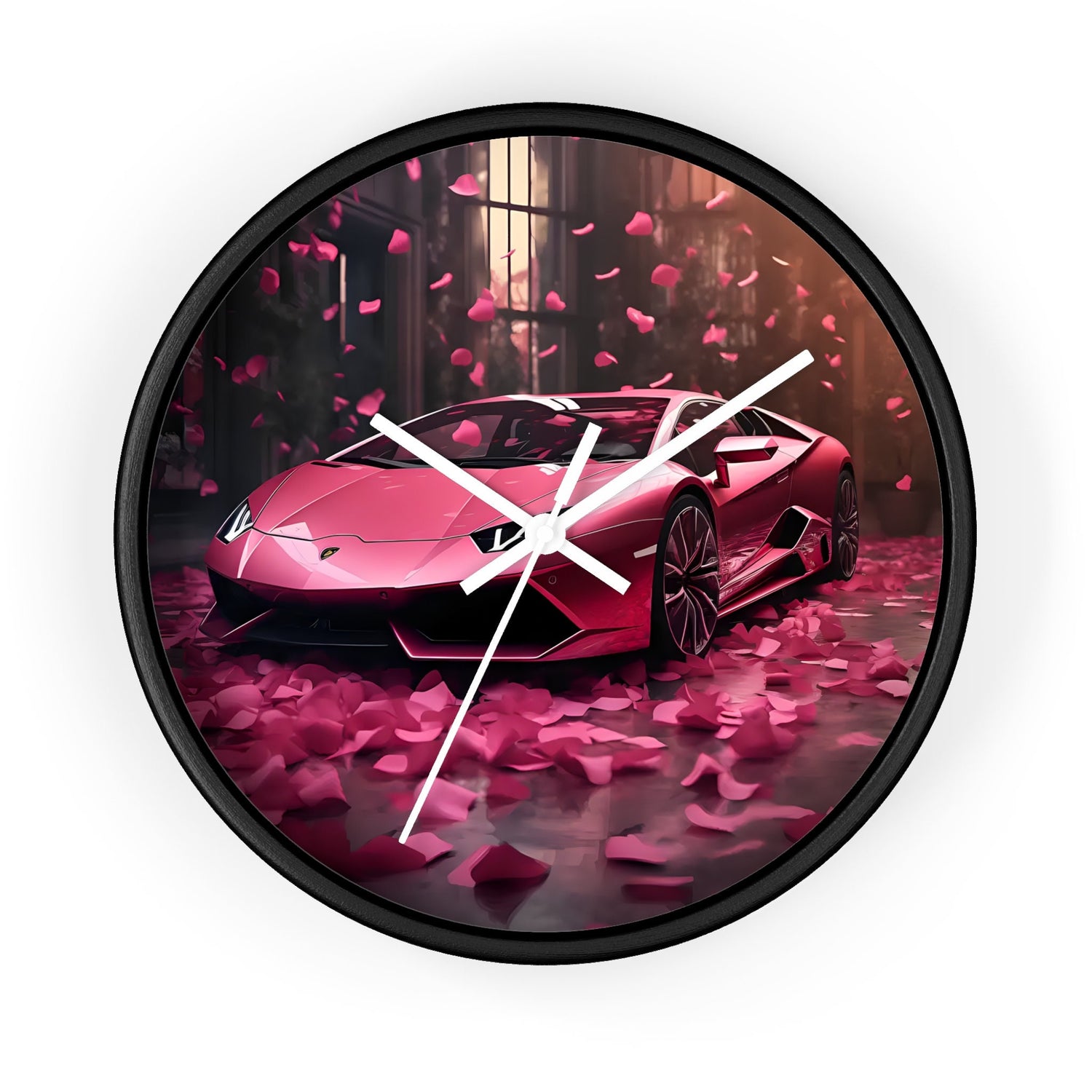Wall Clock, Hot Pink Lamborghini modern stylish wall art room decor great gift for car lover