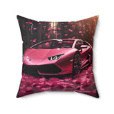 Spun Polyester Square Pillow, Hot pink Lamborghini art couch modern bedroom valentines decor stylish throw pillow