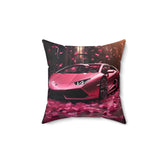 Spun Polyester Square Pillow, Hot pink Lamborghini art couch modern bedroom valentines decor stylish throw pillow