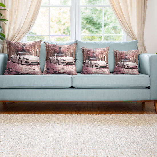 Almohada cuadrada de poliéster hilado, diseño de Lamborghini exótico blanco, elegante y moderno, para sofá, cama, dormitorio, entrada, etc.