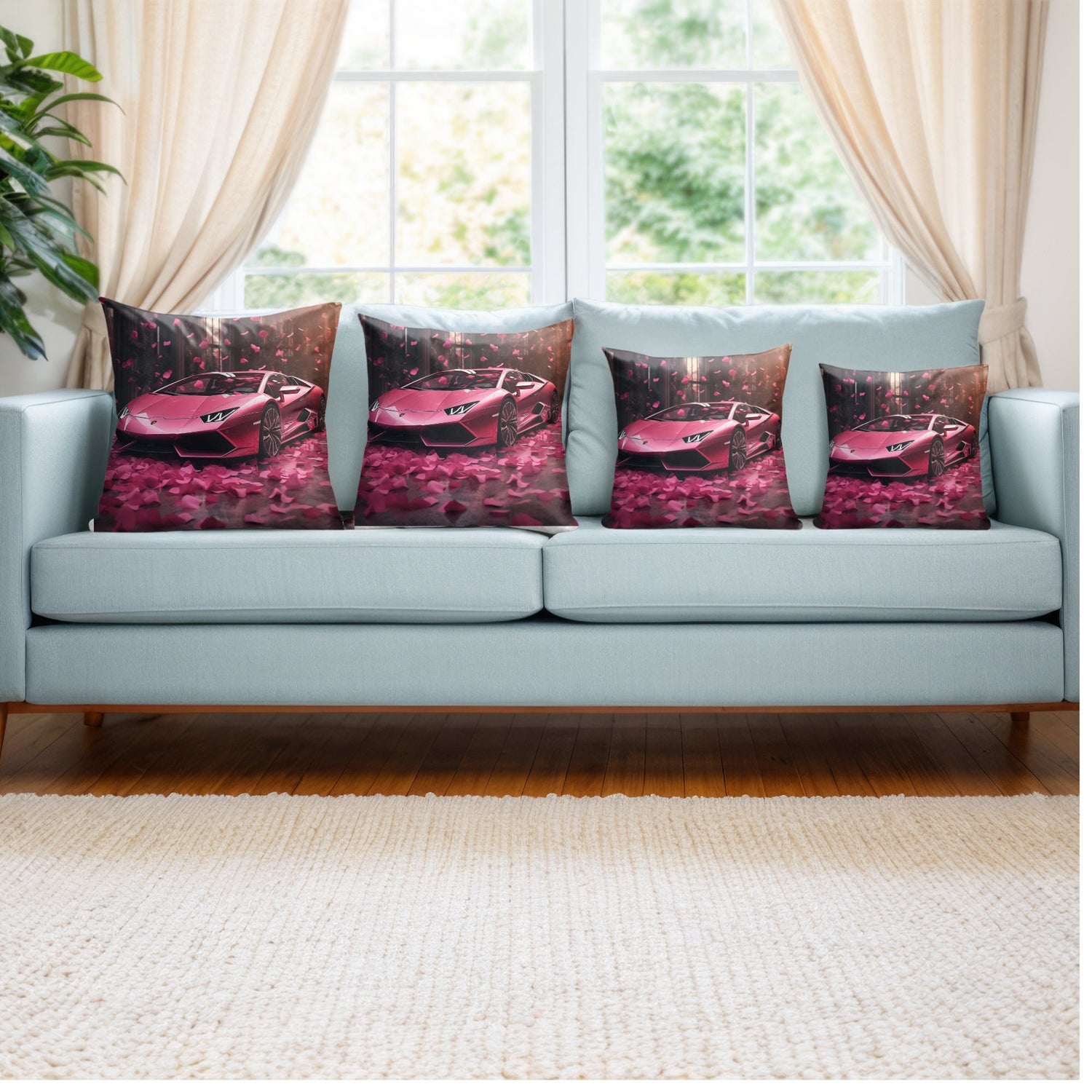 Spun Polyester Square Pillow, Hot pink Lamborghini art couch modern bedroom valentines decor stylish throw pillow