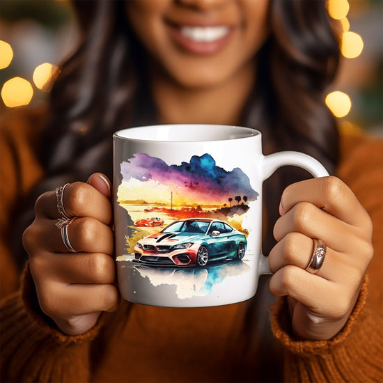 Ceramic Mug 11oz, Colorful Watermark sportscar Mug, Vivid enlighted coffee mug, BMW Sportscar portrait design, Car lover sportscar mug