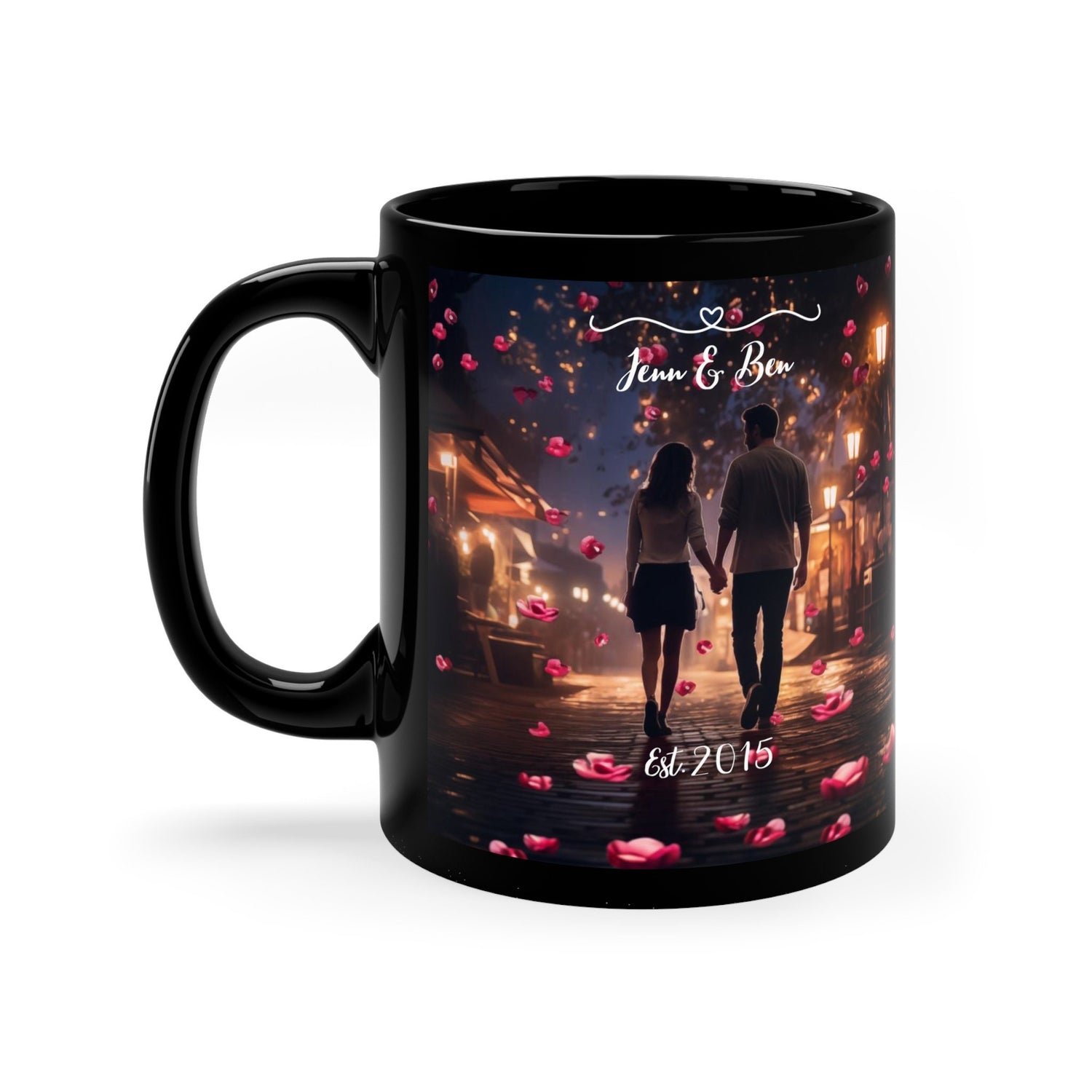 11oz Black Mug (a), Valentines personalized mug, Love inspired sweetheart couple design beverage cup great for partners