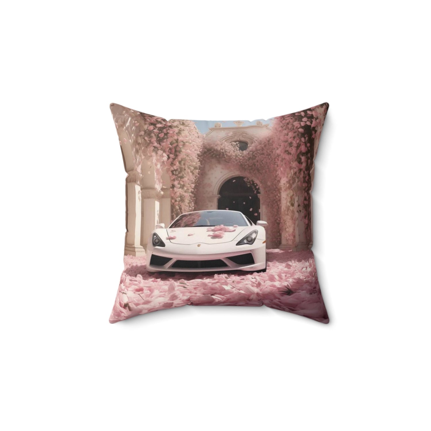 Spun Polyester Square Pillow, White Lamborghini portrait, Throw cushion, Designer pillow, Couch pillow, Bench pillow, Home Interior Decor