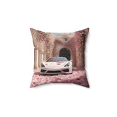 Spun Polyester Square Pillow, White Lamborghini portrait, Throw cushion, Designer pillow, Couch pillow, Bench pillow, Home Interior Decor