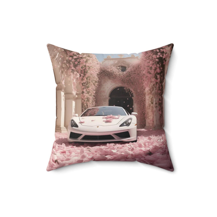 Spun Polyester Square Pillow, White Lamborghini portrait, Throw cushion, Designer pillow, Couch pillow, Bench pillow, Home Interior Decor