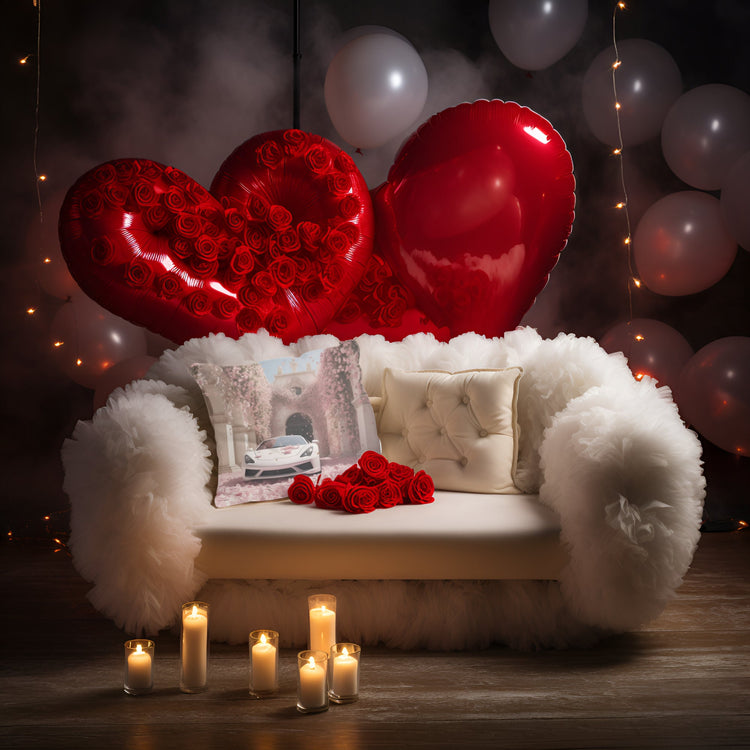 Spun Polyester Square Pillow, White Lamborghini portrait, Throw cushion, Designer pillow, Couch pillow, Bench pillow, Home Interior Decor