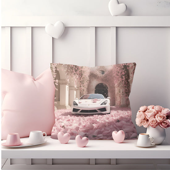 Spun Polyester Square Pillow, White Lamborghini portrait, Throw cushion, Designer pillow, Couch pillow, Bench pillow, Home Interior Decor