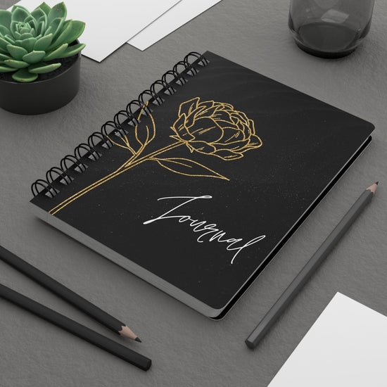 Spiral Bound Journal, Black and Gold Journal, Motivational Journal, Gold Flower Notebook, Stylish writing Notebook, Spiral Notepad
