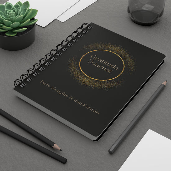 Spiral Bound Journal, black and gold gratitude empowering personal inspirational thoughtful handwriting Notebook