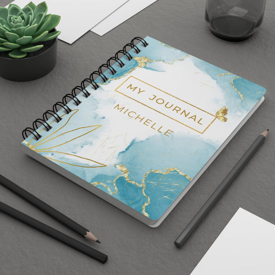 Spiral Bound Journal, personalized daily journal, Blue and Gold notebook, Affirmation notepad, Nightly dream Journal, Daily diary