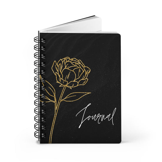Spiral Bound Journal, Black and Gold Journal, Motivational Journal, Gold Flower Notebook, Stylish writing Notebook, Spiral Notepad