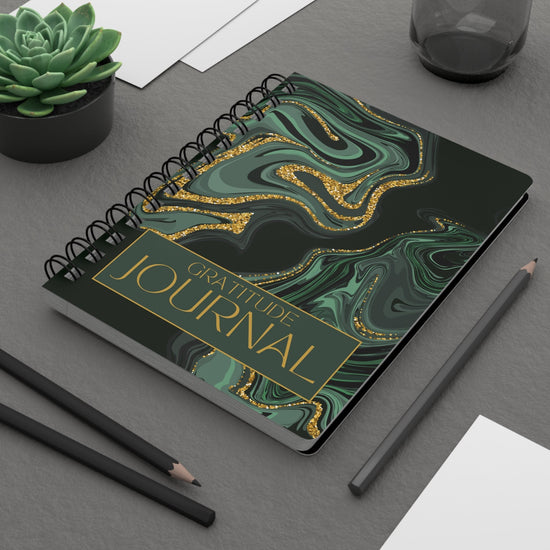 Spiral Bound Journal, Beautiful stylish gratitude meditation marble green everyday tracking designer notepad notebook dairy thoughtful gift