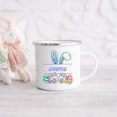 Enamel Camping Mug (A), Personalized Easter Mug, Child juice cup, Colorful Bunny Spring Mug, Kid Juice and Milk Cup