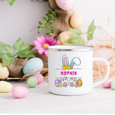 Enamel Camping Mug (A), Personalized Easter Mug, Child juice cup, Colorful Bunny Spring Mug, Kid Juice and Milk Cup